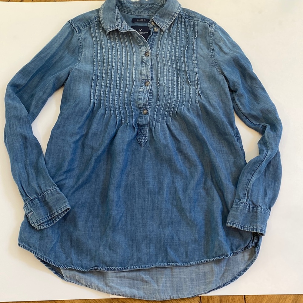 American Eagle Outfitters UltraSoft Jean Shirt with Hidden Side Pockets